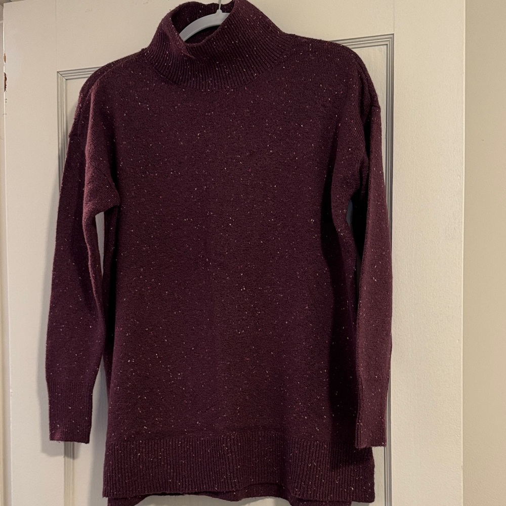 LOFT Burgundy / Plum Speckled Mock Neck Sweater